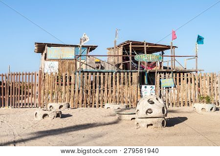 Cabo De La Vela, Colombia - August 23, 2015: Kitesurfing School In A Small Fishing Village Cabo De L
