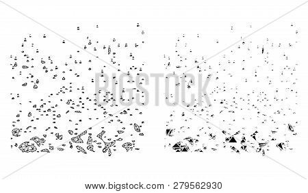 Mesh Vector Powder Participles With Flat Mosaic Icon Isolated On A White Background. Abstract Lines,