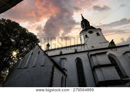 Late Afternoon And A Colorful, Clouded Sky Above St. Mary Cathedral, A Medieval Church In The Upper 