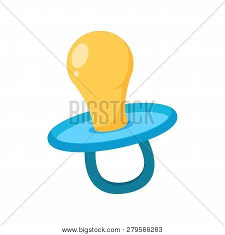 Baby Pacifier Icon, Vector Illustration Flat Design. Nipple Pictogram. Toy Of A Child. Blue Dummy