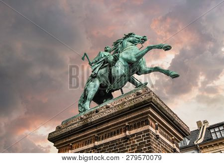 The Equestrian Statue Of Absalon On Højbro Plads In Copenhagen, Denmark, Near Christiansborg Palace,
