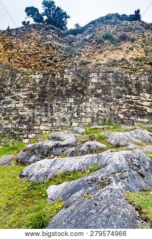 Stone Wall Of Kuelap, Ruined Citadel City Of Chachapoyas Cloud Forest Culture In Mountains Of Northe