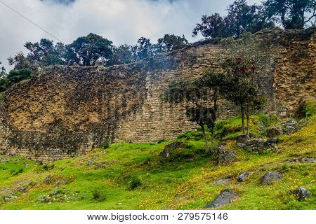 Stone Wall Of Kuelap, Ruined Citadel City Of Chachapoyas Cloud Forest Culture In Mountains Of Northe