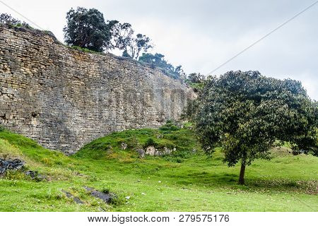 Stone Wall Of Kuelap, Ruined Citadel City Of Chachapoyas Cloud Forest Culture In Mountains Of Northe