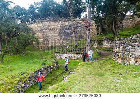 Kuelap, Peru - June 12, 2015: Group Of Tourists Visits Kuelap, Ruined Citadel City Of Chachapoyas Cl