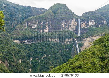 Catarata De Gocta, One Of The Highest Waterfalls In The World 771 M In Two Cascades , Northern Peru.