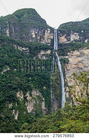 Catarata De Gocta, One Of The Highest Waterfalls In The World 771 M In Two Parts , Northern Peru.