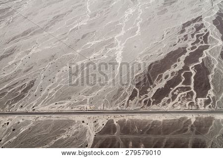 Aerial View Of Panamericana Highway Near Nazca, Peru.