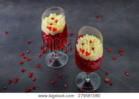 Gentle Panakota And Jelly Creamy Panakota With Dessert Selective Focus Close Up