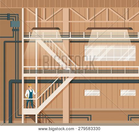 Modern Indoor Smart Storage Or Warehouse Design. Automatic Industry Store Interior. Smiling Worker I
