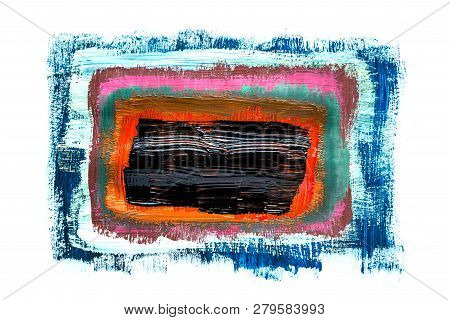 Abstraction For The Background, Rectangular Pattern Of Multicolored Paints On A White Isolated Backg