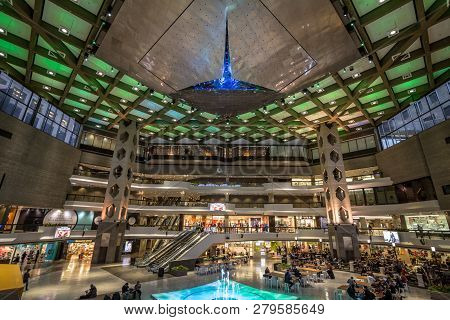 Montreal, Canada - November 6, 2018: Main Square In The Interior Of The Desjardins Complex Mall, A M
