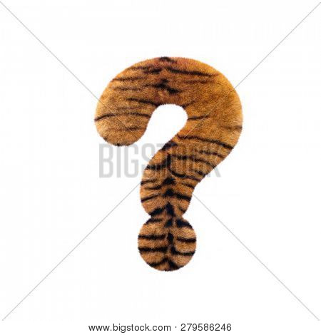 Tiger interrogation point - 3d Feline fur symbol isolated on white background. this alphabet is perfect for creative illustrations related but not limited to Safari, Wildlife, big felines...