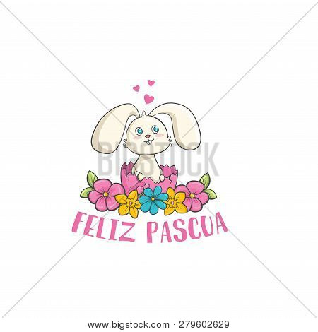Feliz Pascua Colorful Flower Lettering. Happy Easter Phrase In Spanish Language.