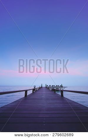 Beautiful Jetty Walkway On The Sea In Twilight Time, Koh Chang, Trad Province, Thailand.
