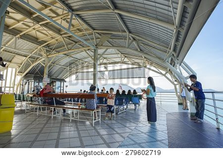 Trad, Thailand - December 02, 2018: Tourists On Ferry Boat Deck Are Waiting To Deck On Koh Chang, Tr