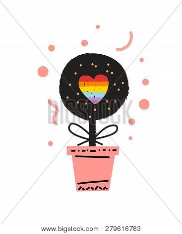 Rainbow Houseplant In A Pot Cute Vector Illustration In Cartoon Style. Love Mail. Lgbt Pride Design.