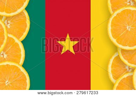 Cameroon Flag  In Citrus Fruit Slices Vertical Frame
