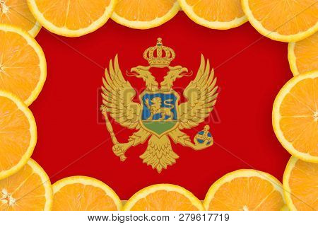 Montenegro Flag  In Fresh Citrus Fruit Slices Frame