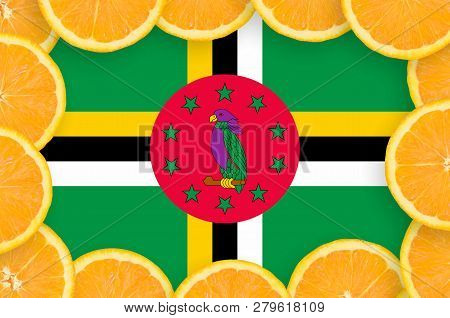 Dominica Flag  In Fresh Citrus Fruit Slices Frame