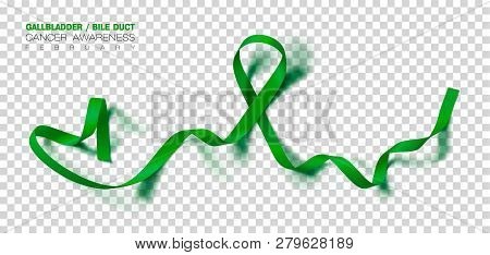Gallbladder And Bile Duct Cancer Awareness Month. Realistic Kelly Green Ribbon Symbol. Medical Desig