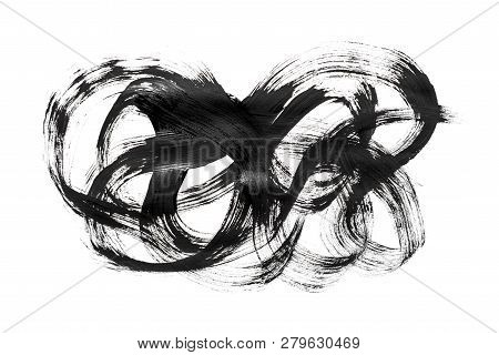 Abstraction For A Background, Drawing Black Paint On A White Isolated Background, The Whole Frame