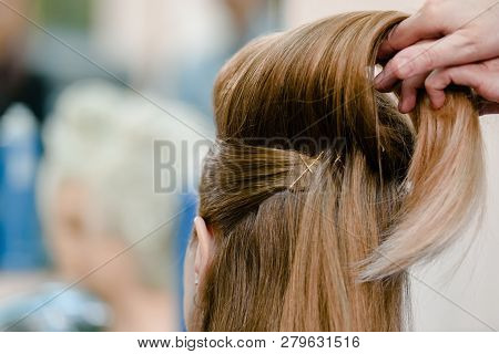 Dnepr, Ukraine- September 11, 2018: Procces Of Creating Hairstyle. Open Workshop Master Class Of Hai