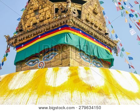 Fragment Of Swayambhunath Stupa With Buddha's Eyes, Kathmandu, Nepal