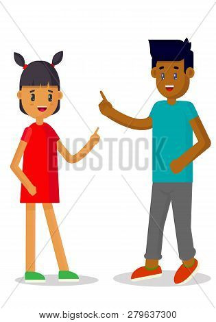 Vector Illustration Of Cheerful Teenagers On White Background
