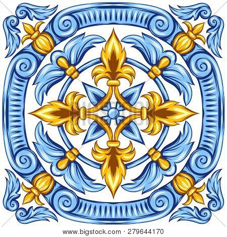 Portuguese Azulejo Ceramic Tile Pattern. Ethnic Folk Ornament. Mediterranean Traditional Ornament. I