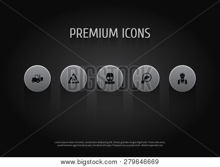 Set Of 5 Industry Icons Set. Collection Of Ecological, Gas Mask, Forklift And Other Elements.