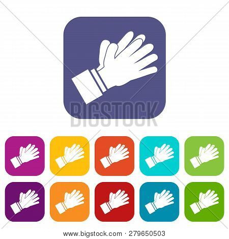 Clapping Applauding Hands Icons Set Illustration In Flat Style In Colors Red, Blue, Green And Other