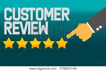 Pointing Hand And Five Stars With Customer Review, 3d Rendering