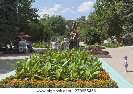 Evpatoria, Crimea, Russia - July 4, 2018: Monument To The Crimean Tatar Songwriter Ashik Omer In The