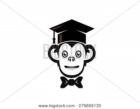 Graduation Hat In Monkey Head Success Logo Affe