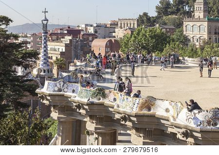 Spain, Barcelona - May 05.2014: Park Guell In Barcelona, Spain. Park Was Designed By Gaudi And Built