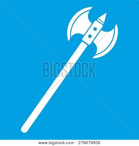 Poleaxe Icon White Isolated On Blue Background Illustration