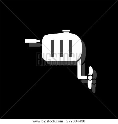 Outboard Boat Motor. White Flat Simple Icon With Shadow
