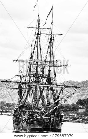 Rouen, France - July Circa, 2016. End Of The Armada In Rouen, Boats Galleon Ships On The River Seine