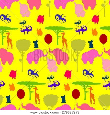 Vector Flat Background. Seamless Pattern With Flat African Animal. Abstract Image.