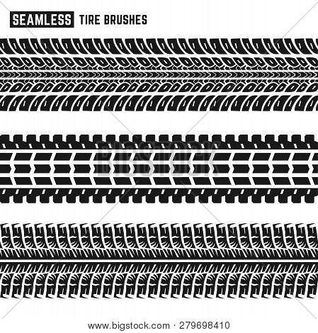 Motorcycle And Motor Tire Tracks Vector Illustration. Seamless Automotive Brushes Useful For Poster,