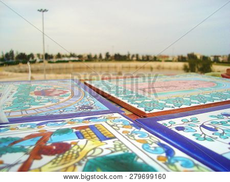 Kairouan, Tunisia - April 10, 2018: Tunisian Style Tiles With Aghlabid Basins In Kairouan / Al-qayra