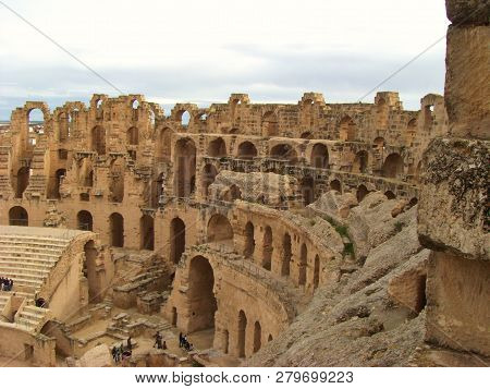 El Djem, Tunisia - April 14, 2018: Largest Coliseum In North Africa. El Djem,tunisia, Unesco, World 