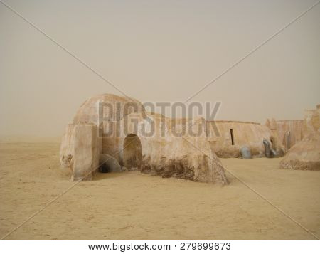 Tozeur, Tunisia - April 18, 2018: Set For The Star Wars Movie Still Stands In The Tunisian Desert Ne