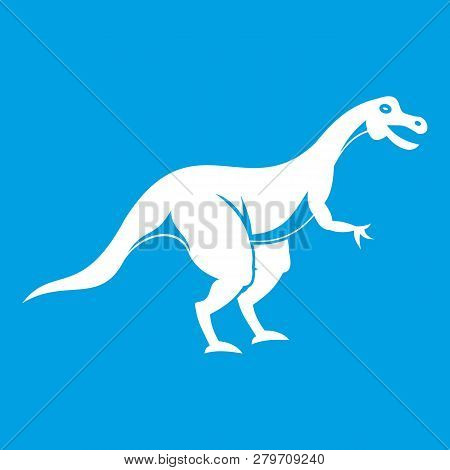 Theropod Dinosaur Icon White Isolated On Blue Background Illustration