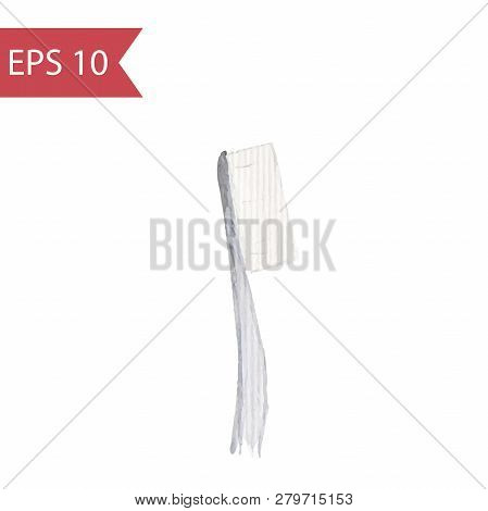 Vector Close-up Of A Toothbrush. Simple Watercolor Illustration Of Toothbrush Isolated On A White Ba
