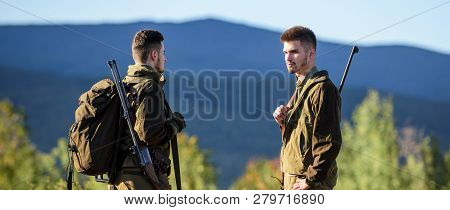 Friendship Of Men Hunters. Military Uniform Fashion. Army Forces. Camouflage. Hunting Skills And Wea