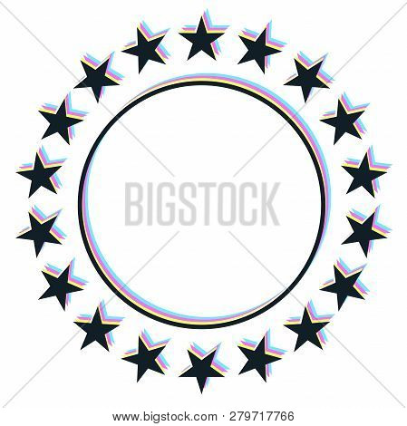 Stars Placed On Circle With Glitch Effect. Vector Illustration.