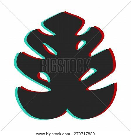 Vector Monstera Palm Leaf With Glitch Effect. Color Channels Distortion.