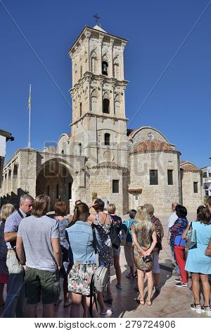 Larnaca, Cyprus - November 2. 2018. Tourists Near Church Of St. Lazarus. The Museum